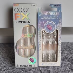 2 imPRESS Nail Sets Silver White Shimmer Glitter Press On Manicure New